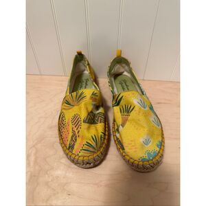 Gudrun Sjoden Yellow Floral Canvas Flats Women Slip-On Espadrilles size 38 (7.5)